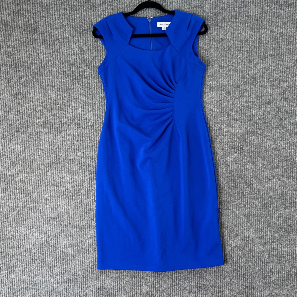 Shelby Palmer Womens 10 Blue Sheath Dress‎ Sleeveless Minimalist Chic Workwear